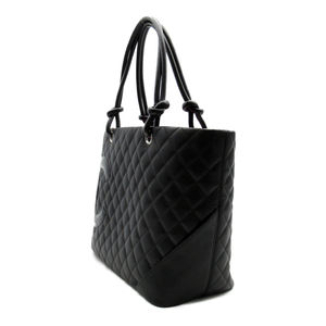 Chanel Large Black Bag Line Leather Tote Cambon